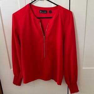 Avenue Bold Red Blouse with Zip Detail